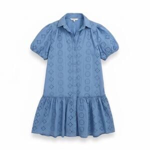 Donna Morgan Blue Eyelet Cotton Mini Dress Short Puff Sleeve 2 Coquette Cottage